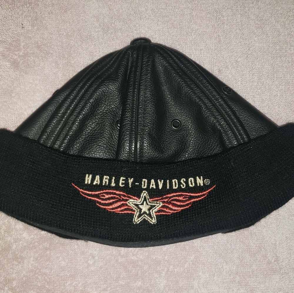 Harley Davidson Leather Beanie Skull Cap small